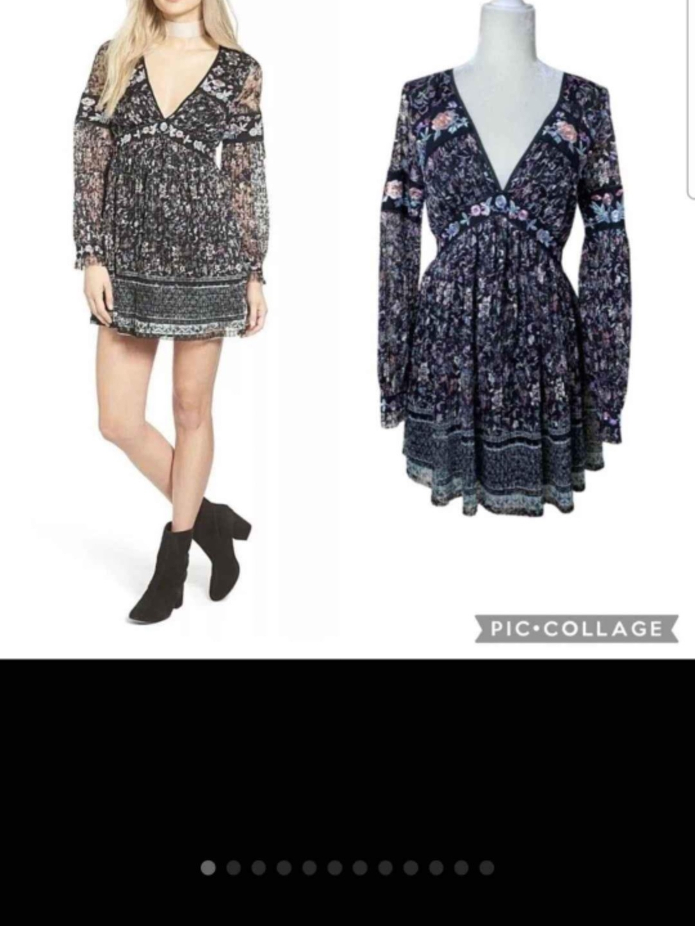 New Women's Free People Black Embroidered Floral Lace Dress, size 0